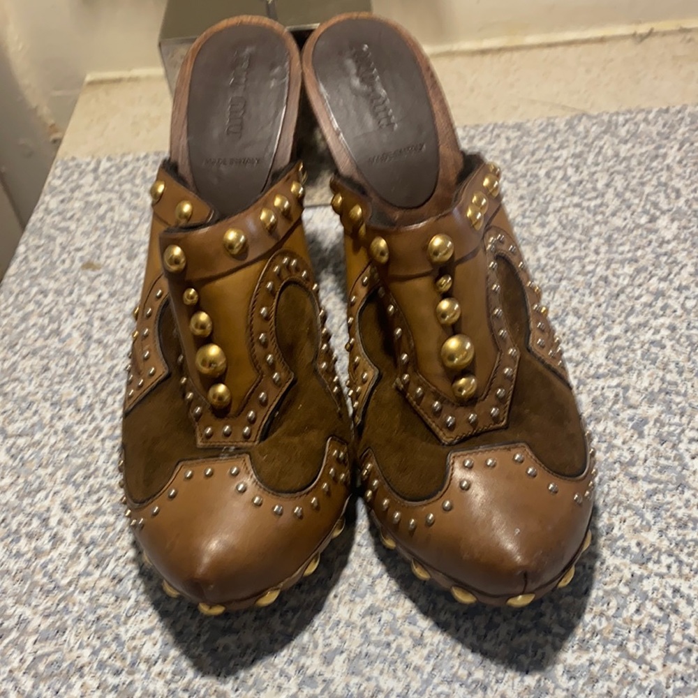 Mui Mui studded shearling clogs sz 38